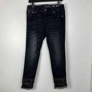 MISS ME Signature Cuffed Skinny Black Embellished & Embroidered Jeans Womens 29